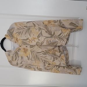 Old Navy garment dyed hoodie, sz. Medium, yellow/green tropical print